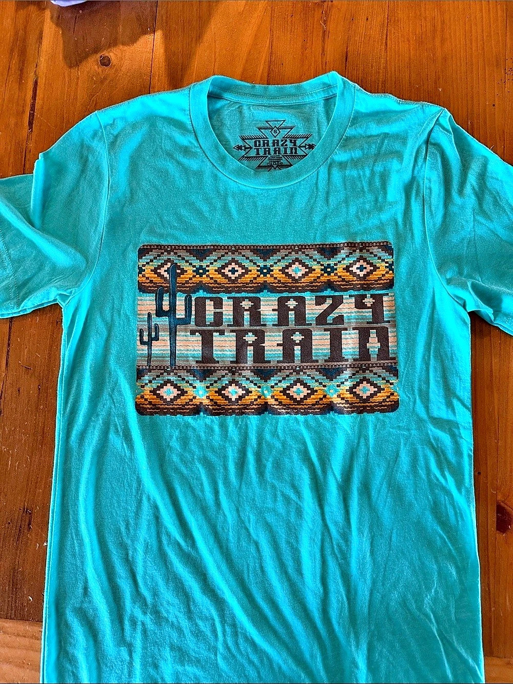 Crazy Train Aztec Graphic Tee in Turquoise-Women’s Small